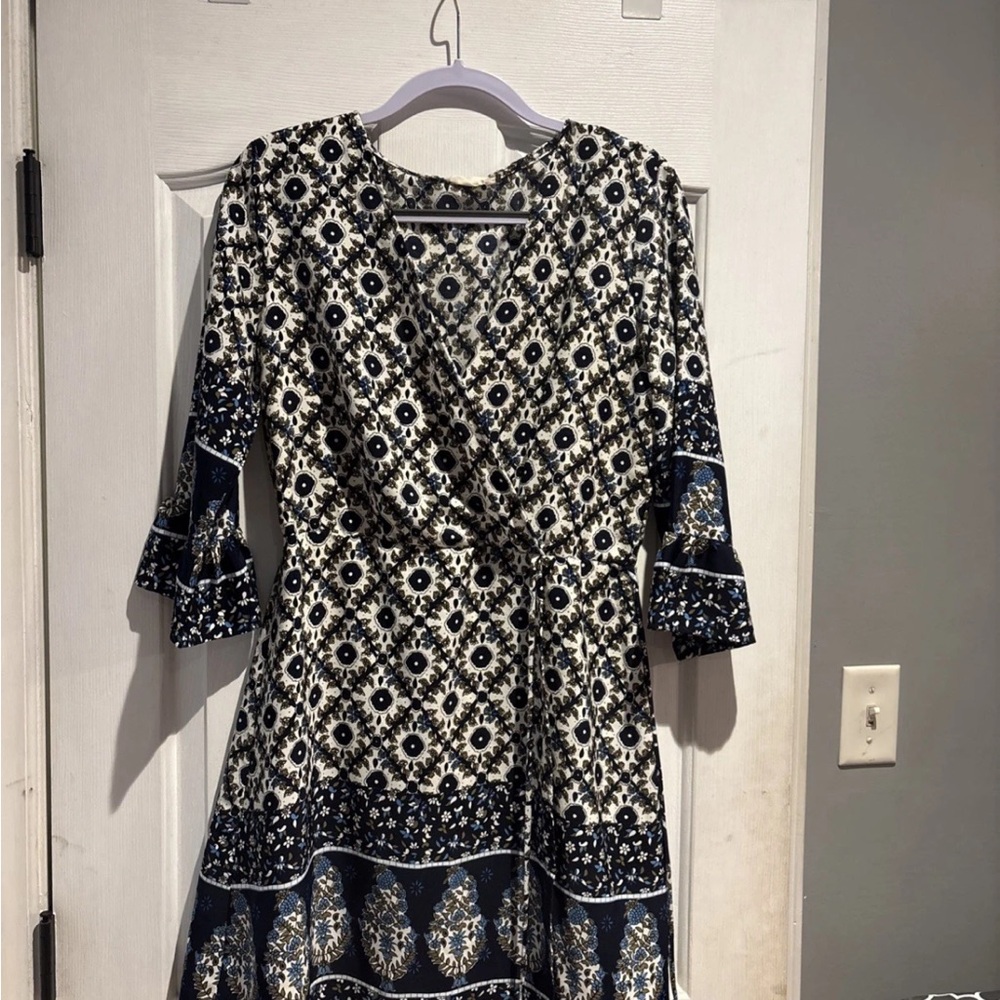 Altar'd State Navy and Beige Patterned Dress
